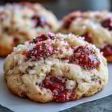A close-up shows the sparkly sugar crust on Soft Chewy Raspberry Sugar Cookies, revealing their tender, chewy texture.