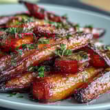 Sweet and savory roasted carrots with honey glaze, fresh thyme, and a hint of black pepper—perfect for Easter dinner or holiday feasts.  