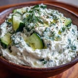 Refreshing Skyr Tzatziki Dip, brilliantly green with dill, perfect for dipping veggies.