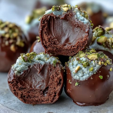Hand-rolled chocolate truffles coated in chopped nuts and coconut, arranged on a marble surface.