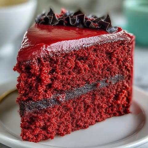 Close-up of the Betty Boop Cake showcasing velvety red layers and smooth cream cheese buttercream frosting.