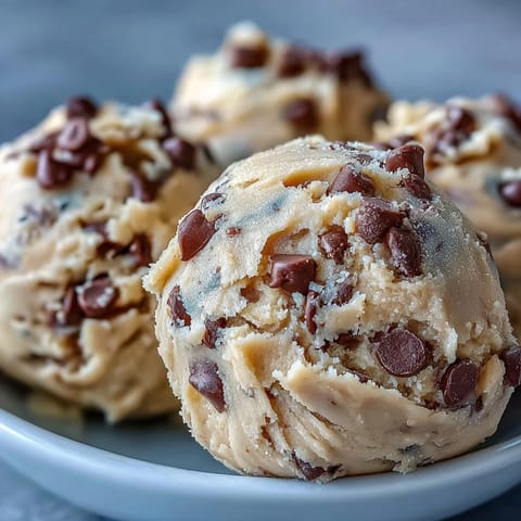 Scoopable Greek Yogurt Cookie Dough served chilled with a wooden spoon.