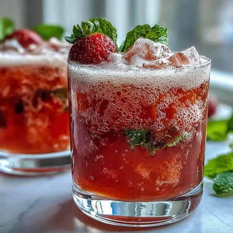 Refreshing strawberry lemon sparkling mocktail with fresh berries and zesty citrus slices, perfect for spring gatherings and warm afternoons.