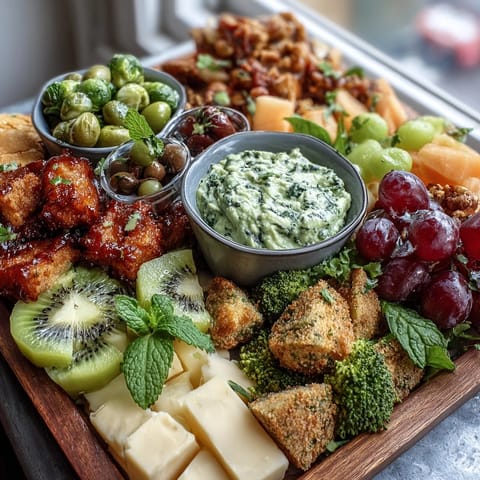Festive green snack board with fruits, veggies, cheeses, and sweet treats for St. Patrick's Day celebrations.  