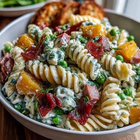 Hawaiian Pasta Salad with Ham, Pineapple, and Ranch: a colorful mix of pasta, diced ham, sweet pineapple, and crisp veggies in creamy ranch dressing.