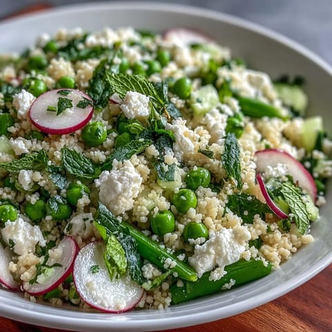 Spring Pea and Mint Couscous Salad with tender peas and fresh herbs, perfect for Easter or spring gatherings.