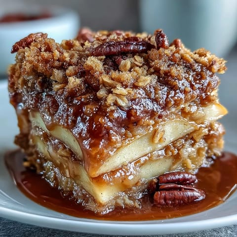 Golden-brown Father's Day Whiskey Caramel Apple Crisp, perfect with vanilla ice cream.