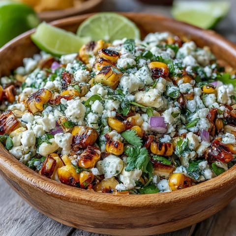 Mexican Street Corn Salad, bright with charred corn, cotija, and cilantro.