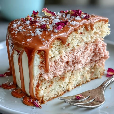Elegant Bridal Shower Rosé Velvet Cake with shimmering gold drip.
