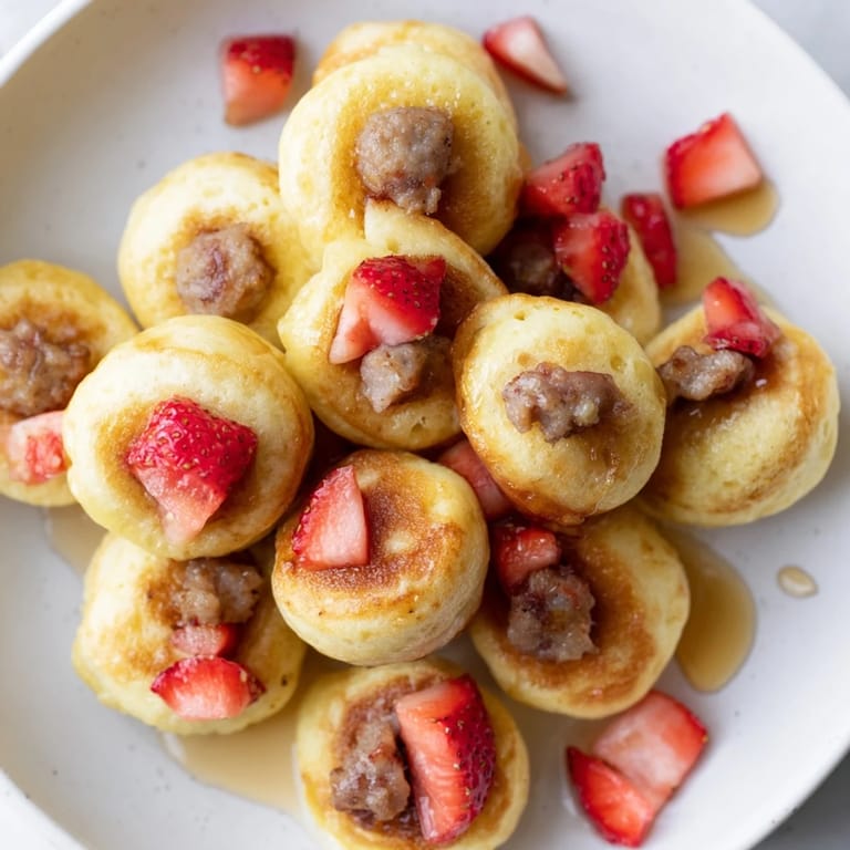 Mini pancake bites, fluffy and delicious, studded with fresh blueberries, perfect for brunch.