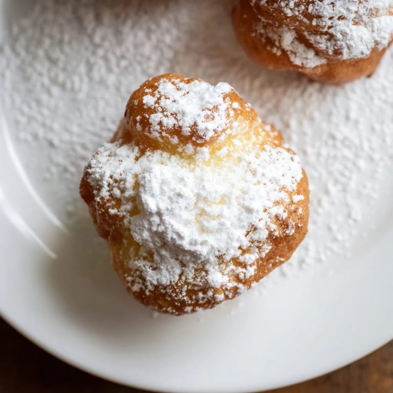 Close-up of fluffy zeppole, just-fried and inviting, featuring a light and airy texture.