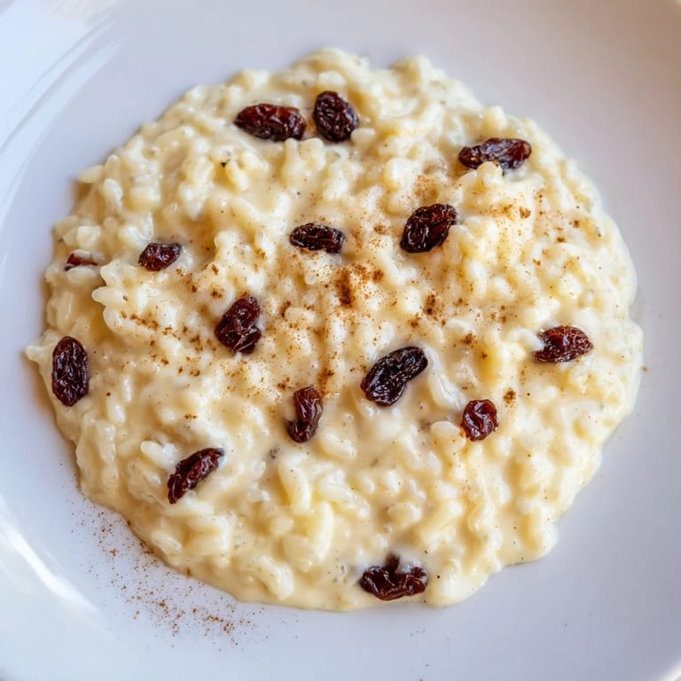 Golden-brown Rice Pudding, ready to serve, with a sprinkle of nutmeg for extra flavor and richness.