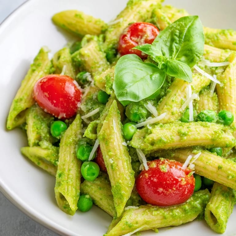 A forkful of this Green Pesto Pasta Salad highlights fresh basil aromatics and a light olive oil sheen.