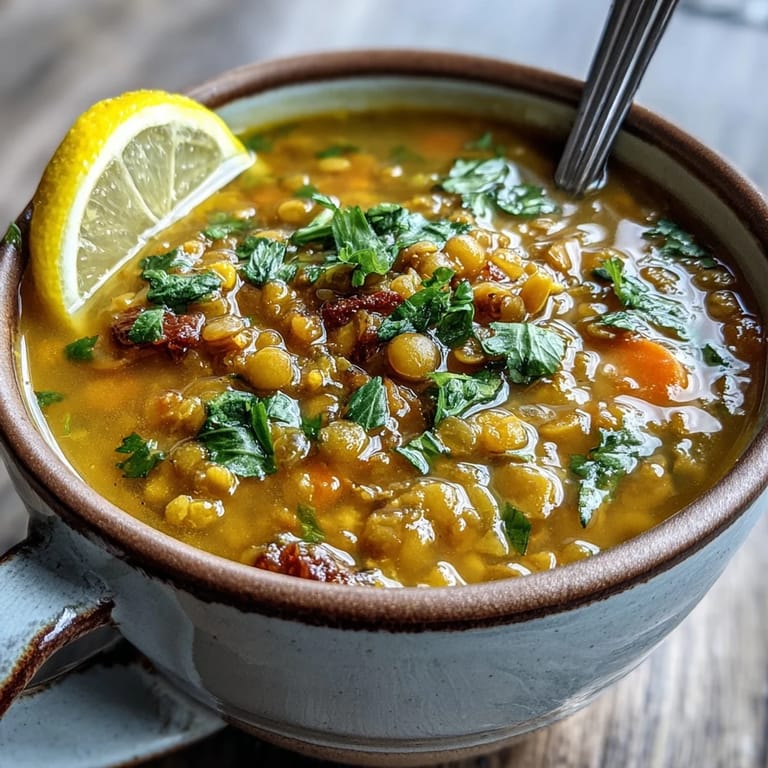 Earthy mung beans simmered with carrots and spices in a warm, golden broth, ready to enjoy with steamed rice.  