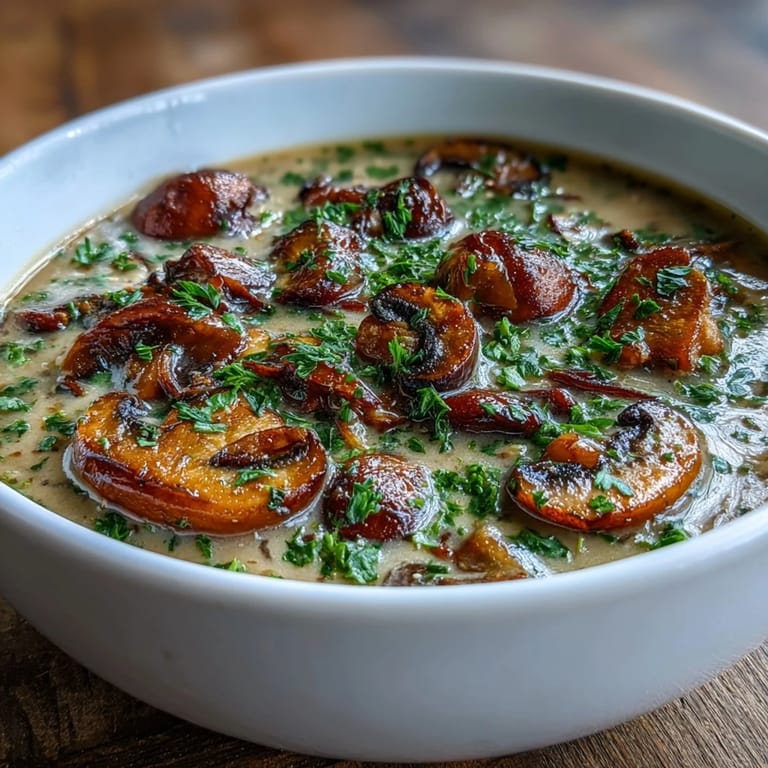 Steaming bowl of creamy Mushroom Soup, featuring earthy mixed mushrooms, carrots, and celery, ready for a comforting lunch or dinner.