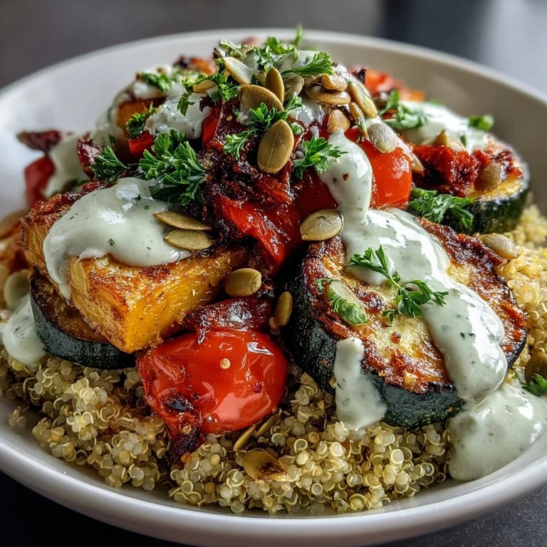 Served in white ceramic bowls with fresh parsley and toasted pumpkin seeds, this vegan quinoa bowl looks vibrant.