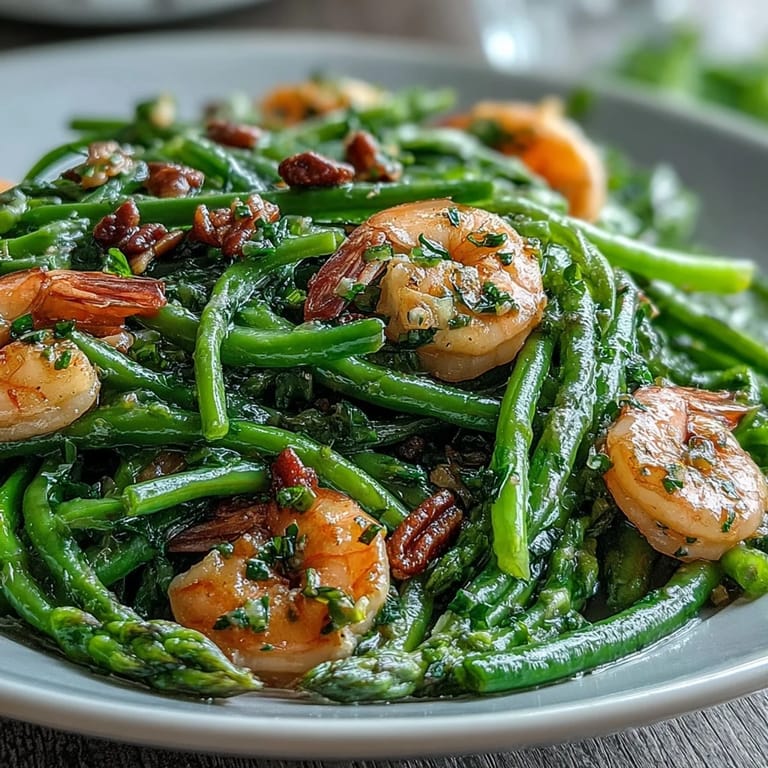 Crisp shaved asparagus ribbons and sweet green peas tossed in zesty lemon dressing, garnished with Parmesan and arugula for a refreshing vegetarian salad.