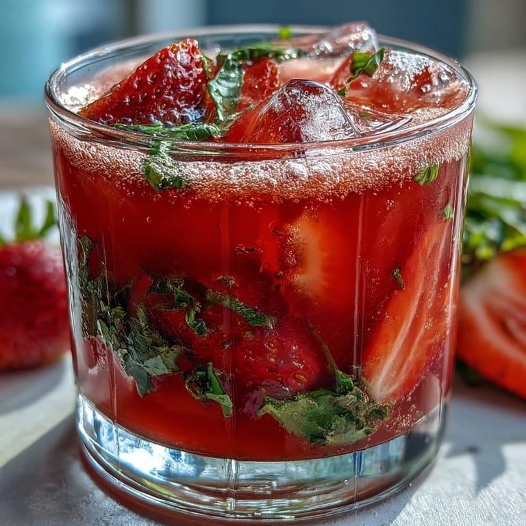 Zesty strawberry basil lemonade mocktail served in a clear glass pitcher, garnished with whole strawberries and basil leaves for a garden-fresh look.