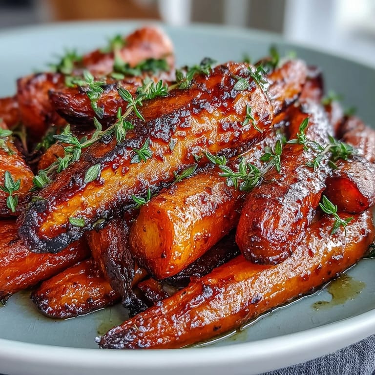 Oven-roasted carrots glistening with honey, sprinkled with fresh thyme, and caramelized for a delicious, vibrant side dish everyone will love.