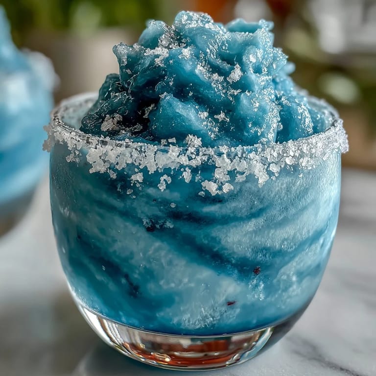 Picture this Blue Raspberry Lemonade Slushie, icy perfection served in a sugar-rimmed glass.