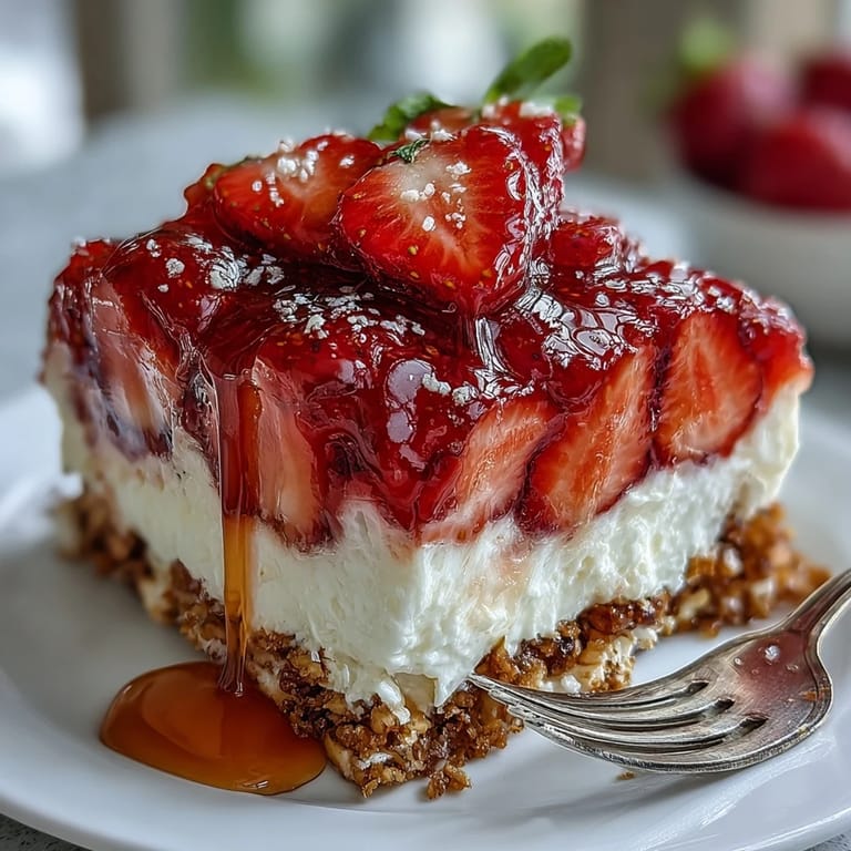 A visually stunning Memorial Day Strawberry Pretzel Salad sliced, highlighting its layered texture.