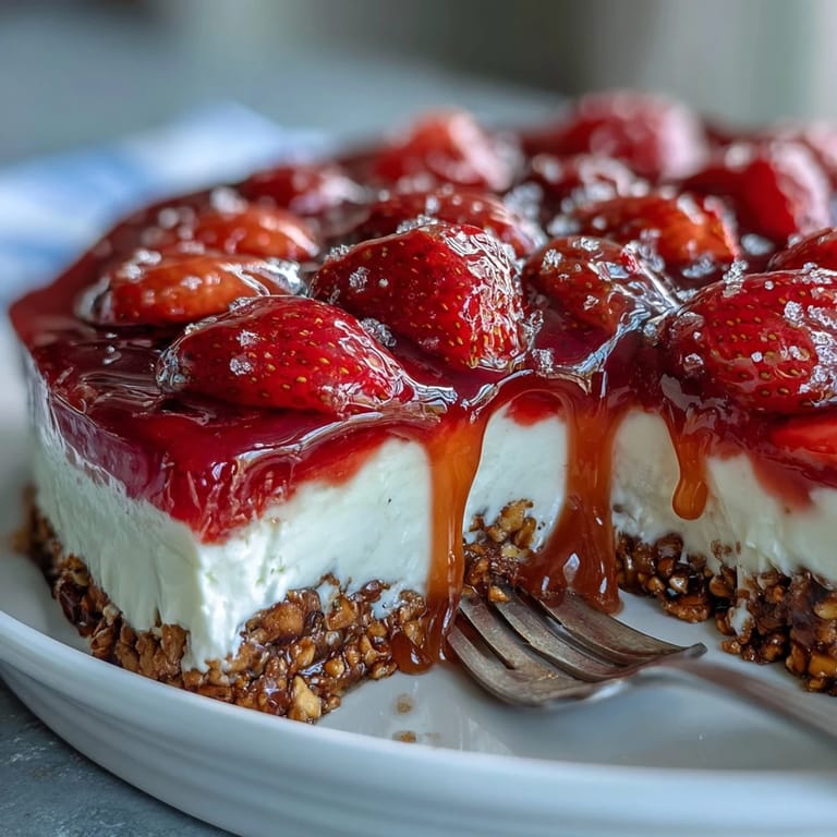 Sweet and salty Memorial Day Strawberry Pretzel Salad dessert, ready to delight your guests.
