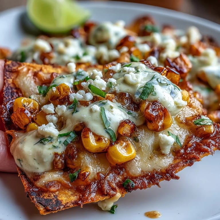 Overflowing platter of festive Cinco de Mayo Elote Nachos, hot from the oven.