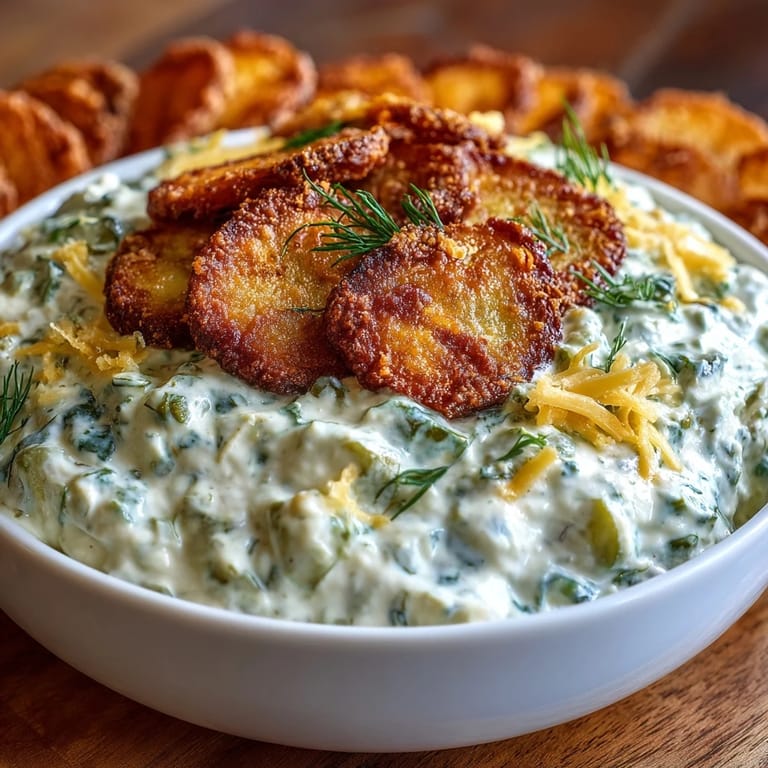 This Fried Pickle Dip showcases tangy pickles and cool ranch, ready for dipping.