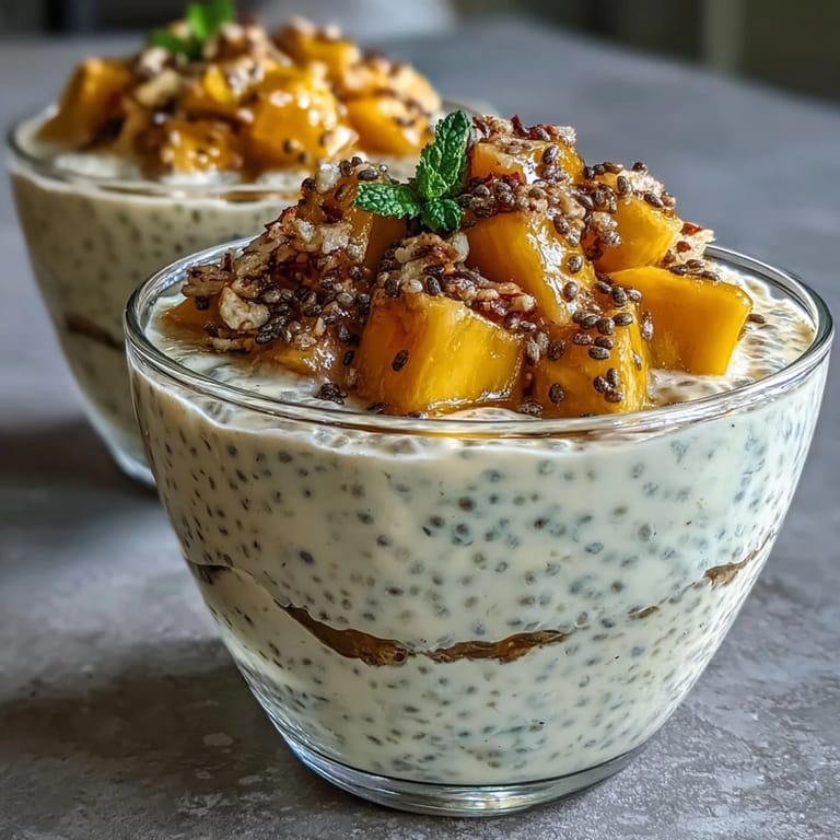Vibrant Skyr Protein Chia Pudding showcasing layers of luscious tropical fruit goodness.