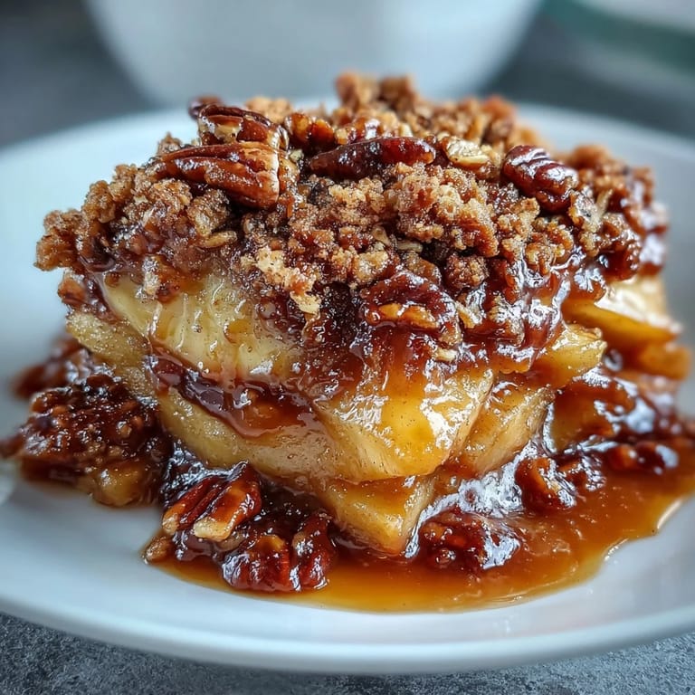 Decadent Father's Day Whiskey Caramel Apple Crisp, showcasing tender apples and rich caramel.