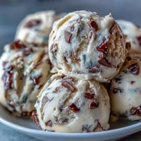 Creamy Greek Yogurt Cookie Dough with mini chocolate chips in a glass bowl.