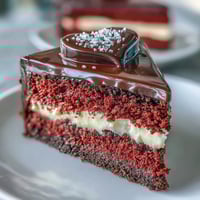 A slice of the Red Betty Boop Heart Cake shows soft red crumb layers and velvety cream cheese frosting. 