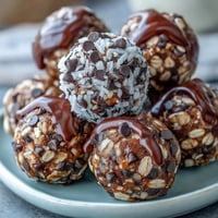 Wholesome energy balls with oats and chocolate chips, perfect for soccer game snacks, rolled into bite-sized treats.  