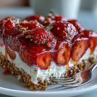 Vibrant Memorial Day Strawberry Pretzel Salad Dessert with juicy strawberries and creamy filling.