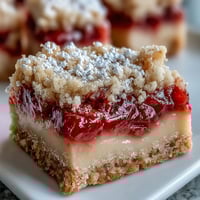 Golden Rhubarb Custard Bars with Shortbread Crust, a delightful spring treat.